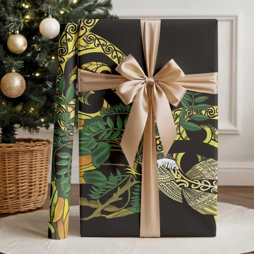 Yellow New Zealand Kowhai And Piwakawaka Wrapping Paper Maori Ngaru Paua Shell - Aussie Hoodie