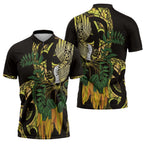 Yellow New Zealand Kowhai And Piwakawaka Zipper Polo Shirt Maori Ngaru Paua Shell - Aussie Hoodie