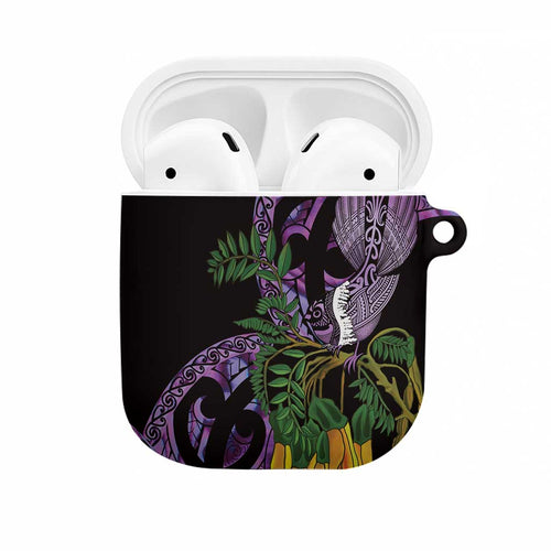 Purple New Zealand Kowhai And Piwakawaka AirPods Case Maori Ngaru Paua Shell - Aussie Hoodie