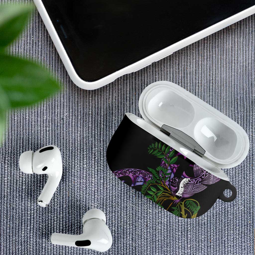 Purple New Zealand Kowhai And Piwakawaka AirPods Case Maori Ngaru Paua Shell - Aussie Hoodie
