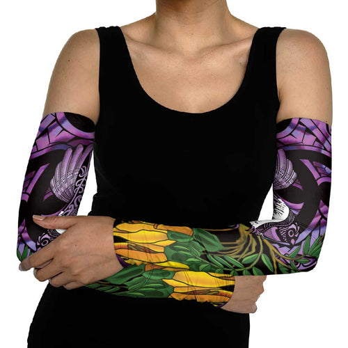 Purple New Zealand Kowhai And Piwakawaka Arm Sleeves Maori Ngaru Paua Shell - Aussie Hoodie