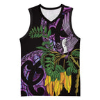 Purple New Zealand Kowhai And Piwakawaka Basketball Jersey Maori Ngaru Paua Shell - Aussie Hoodie