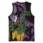 Purple New Zealand Kowhai And Piwakawaka Basketball Jersey Maori Ngaru Paua Shell - Aussie Hoodie