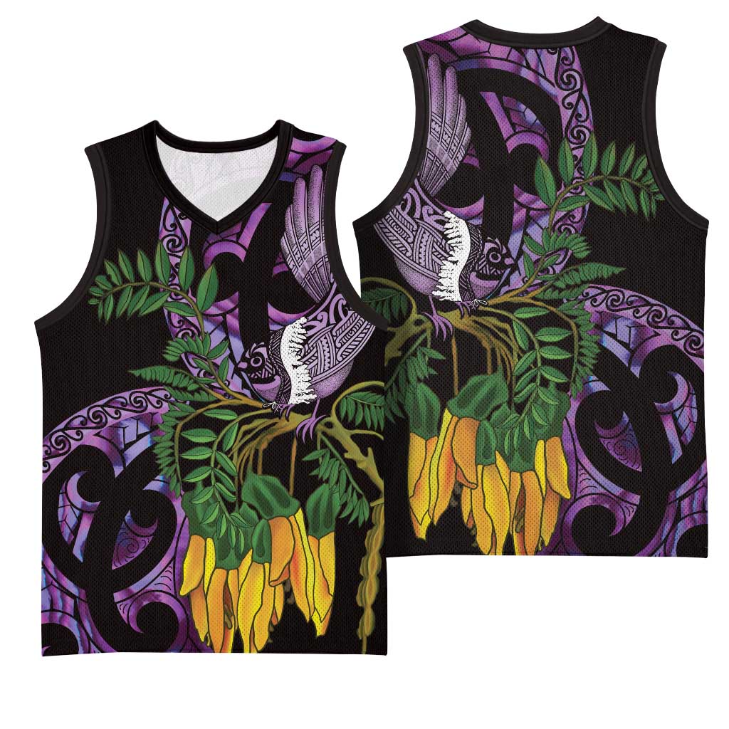 Purple New Zealand Kowhai And Piwakawaka Basketball Jersey Maori Ngaru Paua Shell - Aussie Hoodie