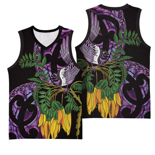 Purple New Zealand Kowhai And Piwakawaka Basketball Jersey Maori Ngaru Paua Shell - Aussie Hoodie