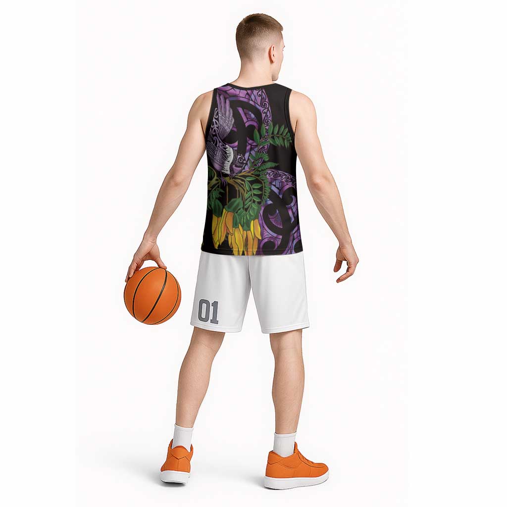 Purple New Zealand Kowhai And Piwakawaka Basketball Jersey Maori Ngaru Paua Shell - Aussie Hoodie