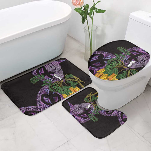 Purple New Zealand Kowhai And Piwakawaka Bathroom Set Maori Ngaru Paua Shell - Aussie Hoodie