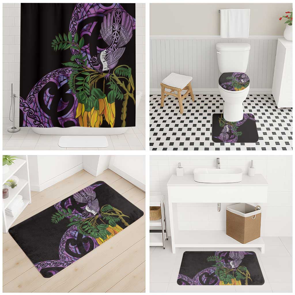 Purple New Zealand Kowhai And Piwakawaka Bathroom Set Maori Ngaru Paua Shell - Aussie Hoodie