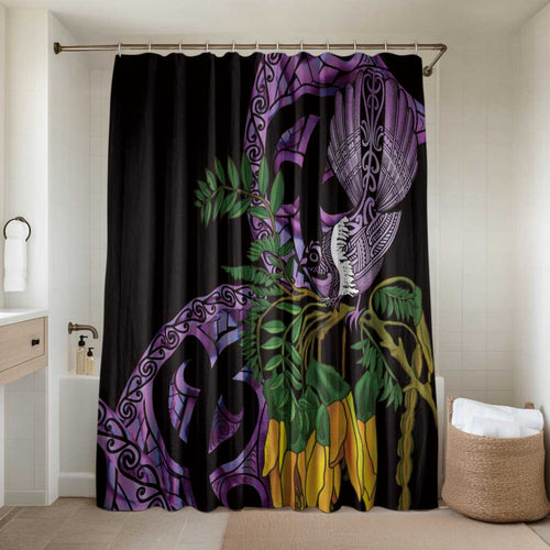 Purple New Zealand Kowhai And Piwakawaka Bathroom Set Maori Ngaru Paua Shell - Aussie Hoodie