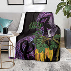 Purple New Zealand Kowhai And Piwakawaka Blanket Maori Ngaru Paua Shell