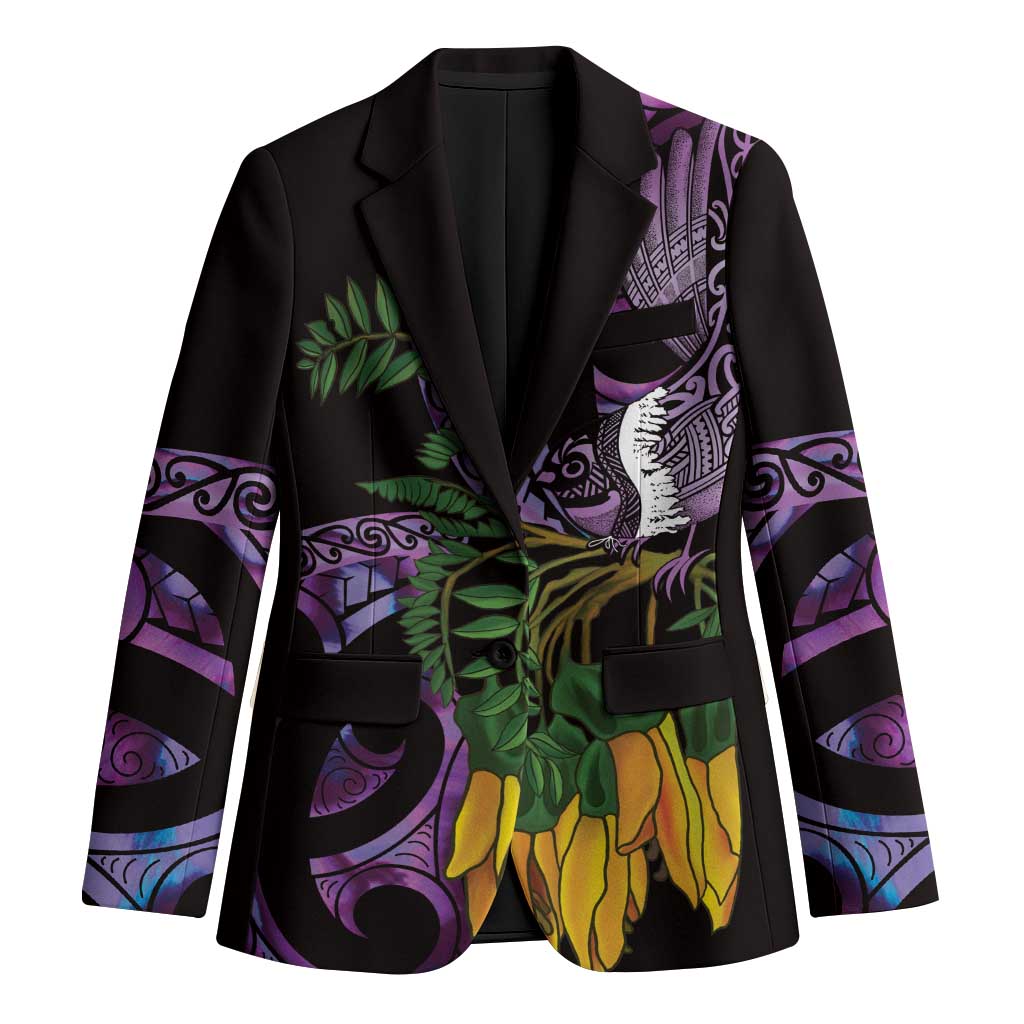 Purple New Zealand Kowhai And Piwakawaka Blazer Maori Ngaru Paua Shell - Aussie Hoodie