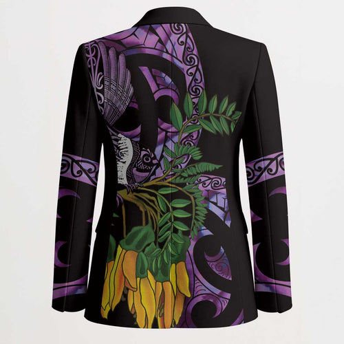 Purple New Zealand Kowhai And Piwakawaka Blazer Maori Ngaru Paua Shell - Aussie Hoodie