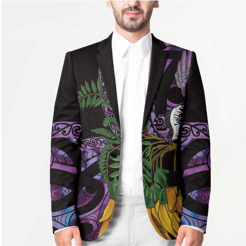 Purple New Zealand Kowhai And Piwakawaka Blazer Maori Ngaru Paua Shell - Aussie Hoodie