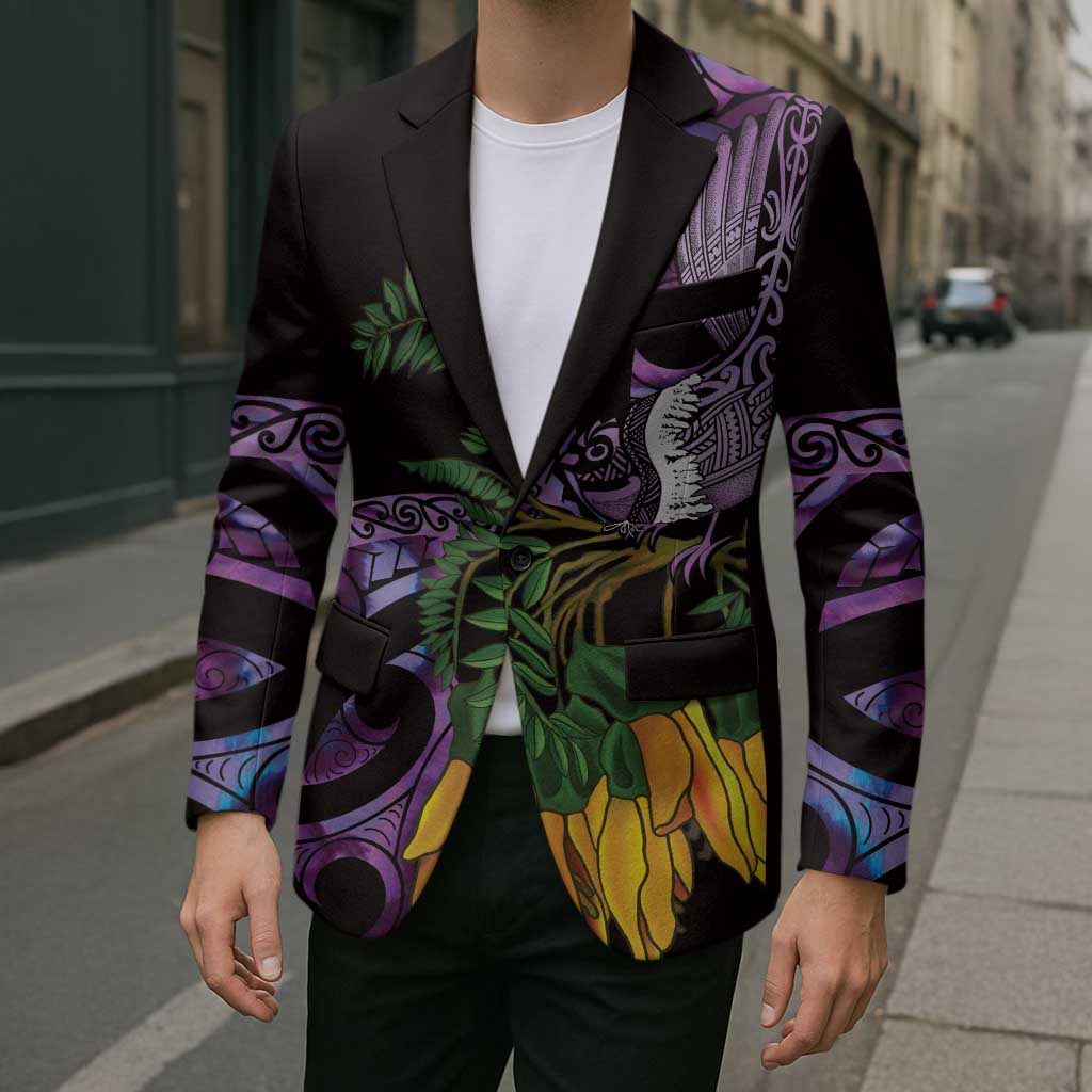 Purple New Zealand Kowhai And Piwakawaka Blazer Maori Ngaru Paua Shell - Aussie Hoodie