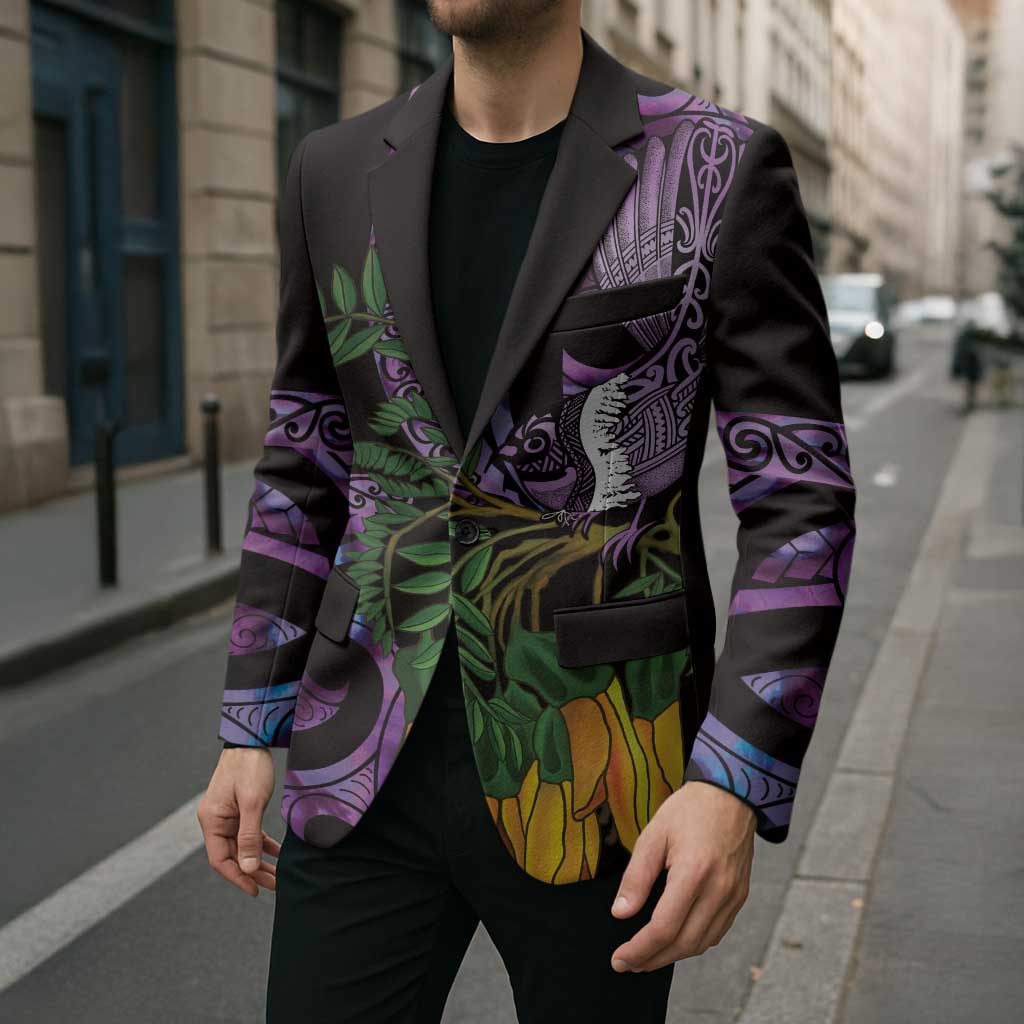 Purple New Zealand Kowhai And Piwakawaka Blazer Maori Ngaru Paua Shell - Aussie Hoodie
