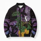 Purple New Zealand Kowhai And Piwakawaka Bomber Puffer Jacket Maori Ngaru Paua Shell - Aussie Hoodie