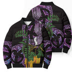 Purple New Zealand Kowhai And Piwakawaka Bomber Puffer Jacket Maori Ngaru Paua Shell - Aussie Hoodie