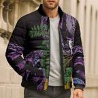 Purple New Zealand Kowhai And Piwakawaka Bomber Puffer Jacket Maori Ngaru Paua Shell - Aussie Hoodie
