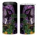 Purple New Zealand Kowhai And Piwakawaka 4 in 1 Can Cooler Tumbler Maori Ngaru Paua Shell