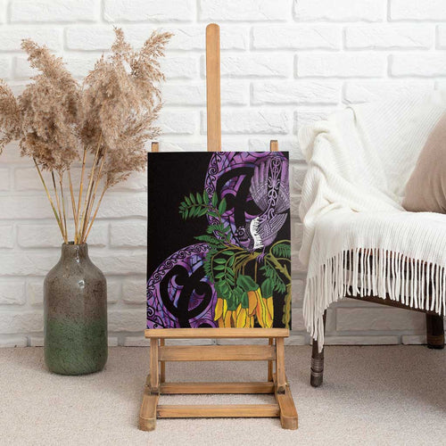 Purple New Zealand Kowhai And Piwakawaka Canvas Wall Art Maori Ngaru Paua Shell