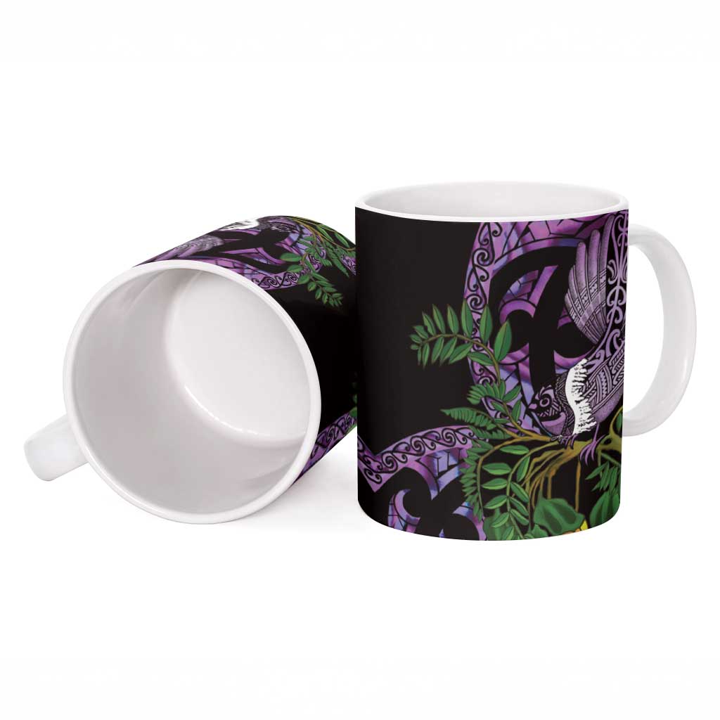 Purple New Zealand Kowhai And Piwakawaka Ceramic Mug Maori Ngaru Paua Shell - Aussie Hoodie