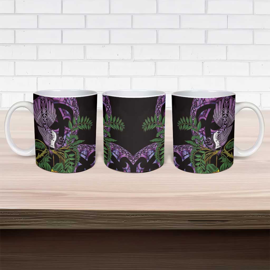 Purple New Zealand Kowhai And Piwakawaka Ceramic Mug Maori Ngaru Paua Shell - Aussie Hoodie