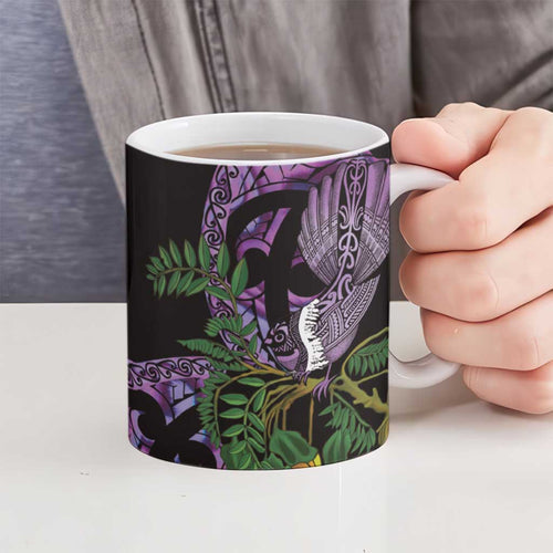 Purple New Zealand Kowhai And Piwakawaka Ceramic Mug Maori Ngaru Paua Shell - Aussie Hoodie