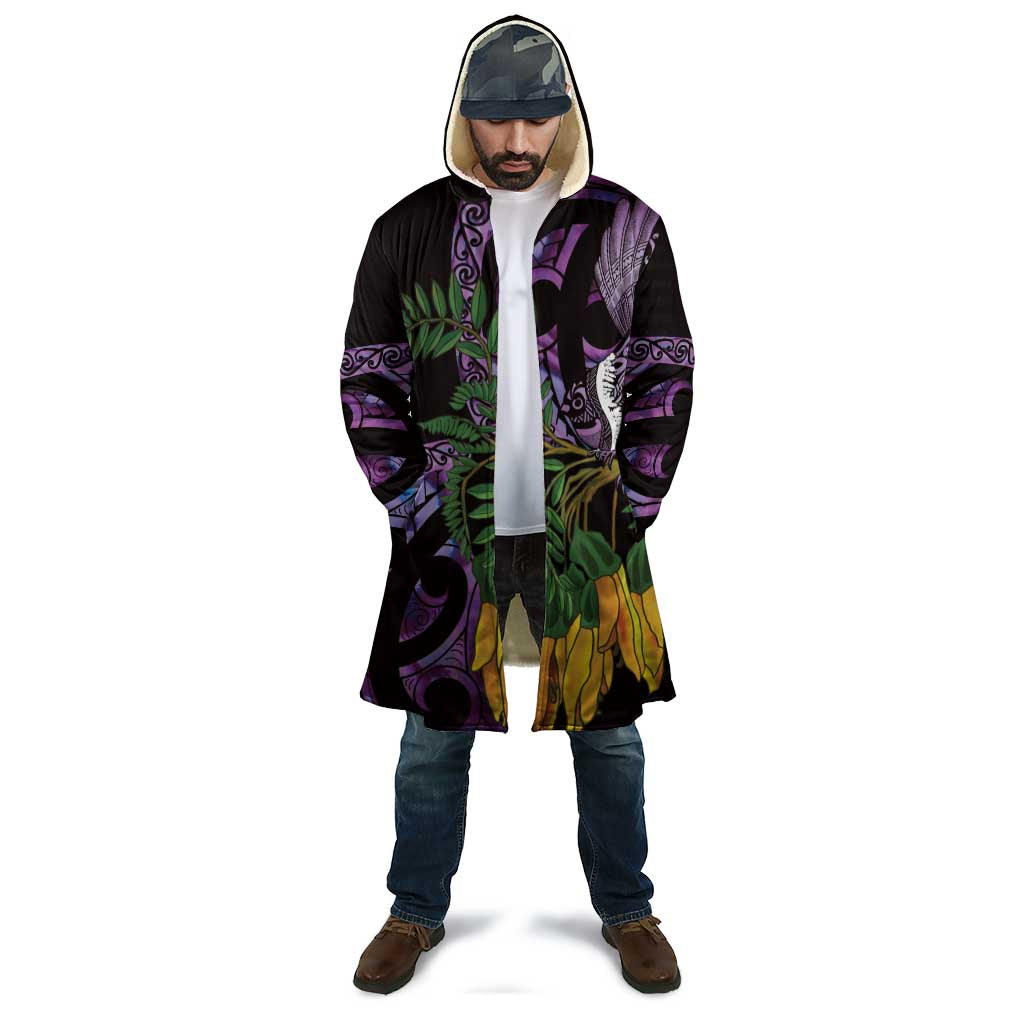 Purple New Zealand Kowhai And Piwakawaka Cloak Maori Ngaru Paua Shell - Aussie Hoodie