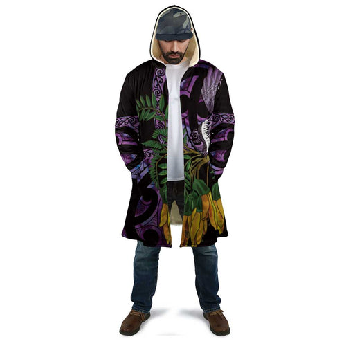 Purple New Zealand Kowhai And Piwakawaka Cloak Maori Ngaru Paua Shell - Aussie Hoodie