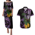 Purple New Zealand Kowhai And Piwakawaka Couples Matching Puletasi and Hawaiian Shirt Maori Ngaru Paua Shell