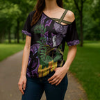 Purple New Zealand Kowhai And Piwakawaka Cross Shoulder Shirt Maori Ngaru Paua Shell - Aussie Hoodie