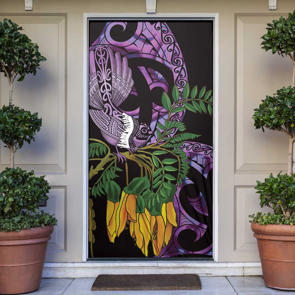 Purple New Zealand Kowhai And Piwakawaka Door Cover Maori Ngaru Paua Shell - Aussie Hoodie