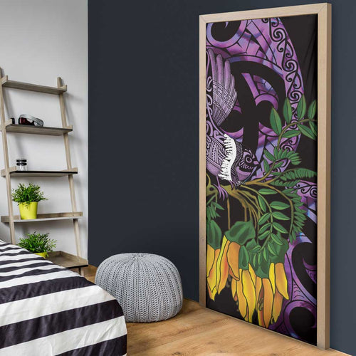 Purple New Zealand Kowhai And Piwakawaka Door Cover Maori Ngaru Paua Shell - Aussie Hoodie