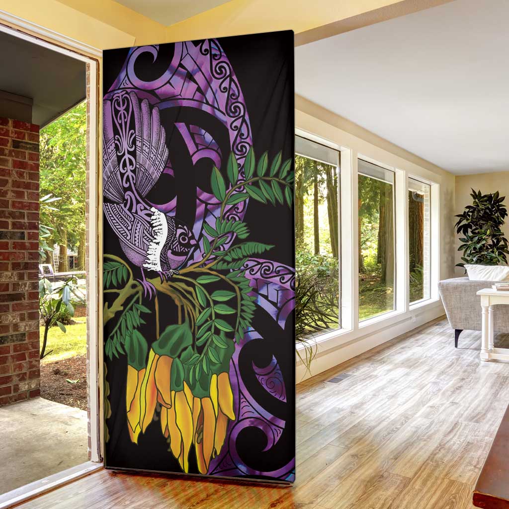 Purple New Zealand Kowhai And Piwakawaka Door Cover Maori Ngaru Paua Shell - Aussie Hoodie