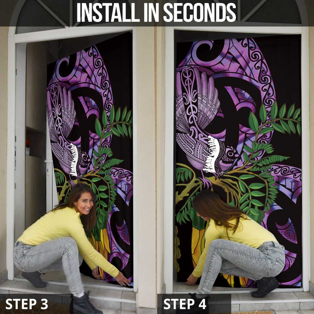 Purple New Zealand Kowhai And Piwakawaka Door Cover Maori Ngaru Paua Shell - Aussie Hoodie