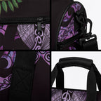 Purple New Zealand Kowhai And Piwakawaka Duffle Bag Maori Ngaru Paua Shell