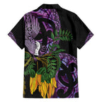 Purple New Zealand Kowhai And Piwakawaka Family Matching Off Shoulder Maxi Dress and Hawaiian Shirt Maori Ngaru Paua Shell