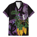 Purple New Zealand Kowhai And Piwakawaka Family Matching Puletasi and Hawaiian Shirt Maori Ngaru Paua Shell