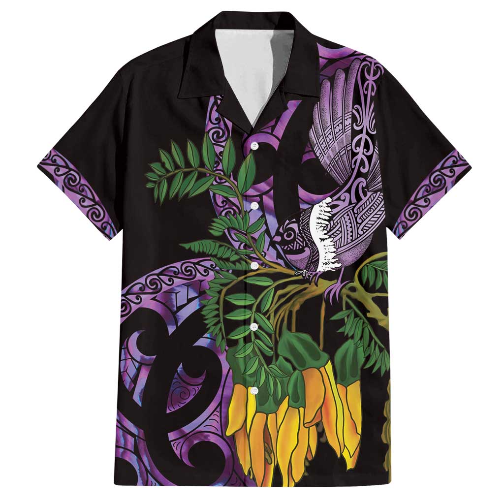 Purple New Zealand Kowhai And Piwakawaka Family Matching Summer Maxi Dress and Hawaiian Shirt Maori Ngaru Paua Shell