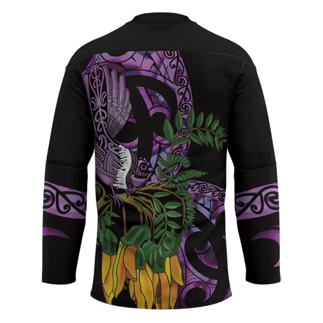 Purple New Zealand Kowhai And Piwakawaka Hockey Jersey Maori Ngaru Paua Shell - Aussie Hoodie