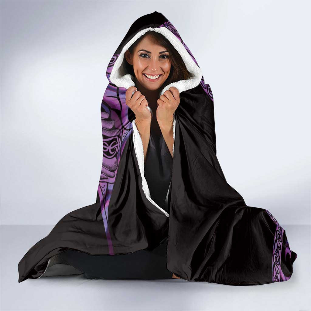 Purple New Zealand Kowhai And Piwakawaka Hooded Blanket Maori Ngaru Paua Shell