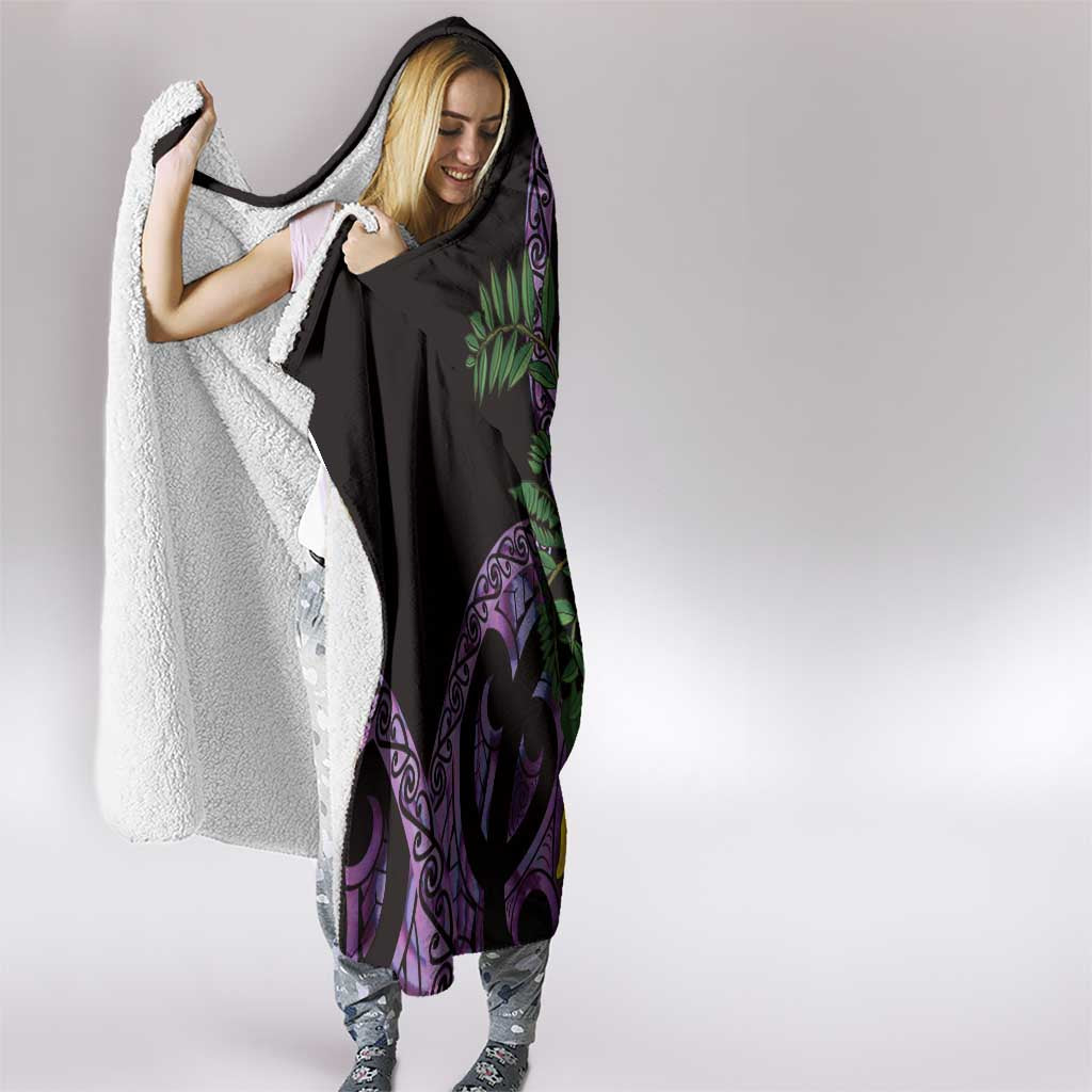 Purple New Zealand Kowhai And Piwakawaka Hooded Blanket Maori Ngaru Paua Shell