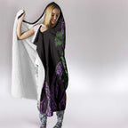 Purple New Zealand Kowhai And Piwakawaka Hooded Blanket Maori Ngaru Paua Shell