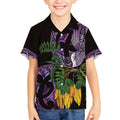 Purple New Zealand Kowhai And Piwakawaka Kid Hawaiian Shirt Maori Ngaru Paua Shell