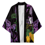 Purple New Zealand Kowhai And Piwakawaka Kimono Maori Ngaru Paua Shell - Aussie Hoodie