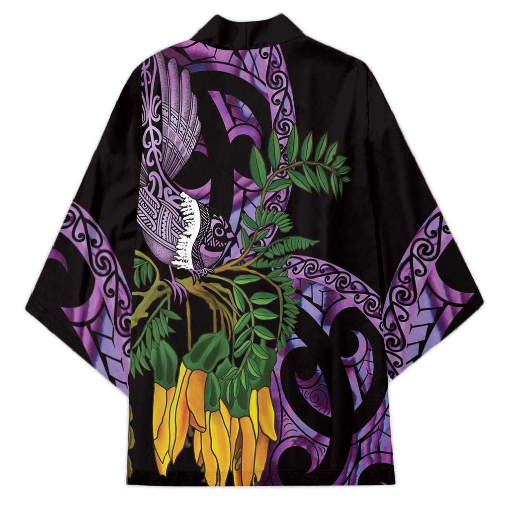 Purple New Zealand Kowhai And Piwakawaka Kimono Maori Ngaru Paua Shell - Aussie Hoodie