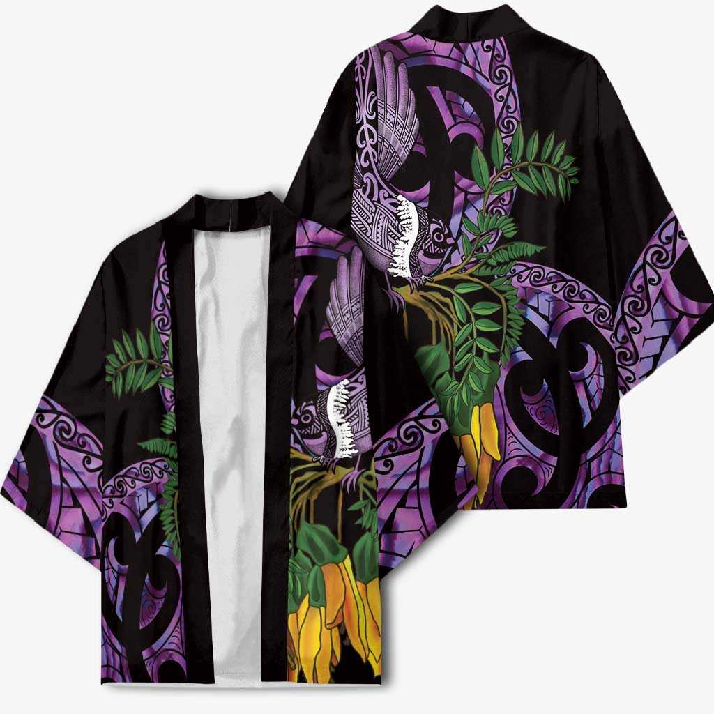Purple New Zealand Kowhai And Piwakawaka Kimono Maori Ngaru Paua Shell - Aussie Hoodie