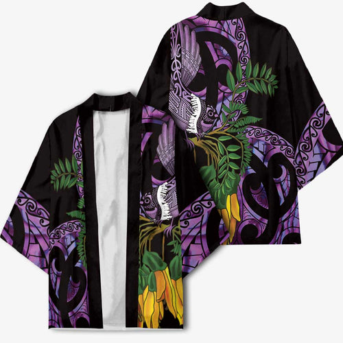Purple New Zealand Kowhai And Piwakawaka Kimono Maori Ngaru Paua Shell - Aussie Hoodie