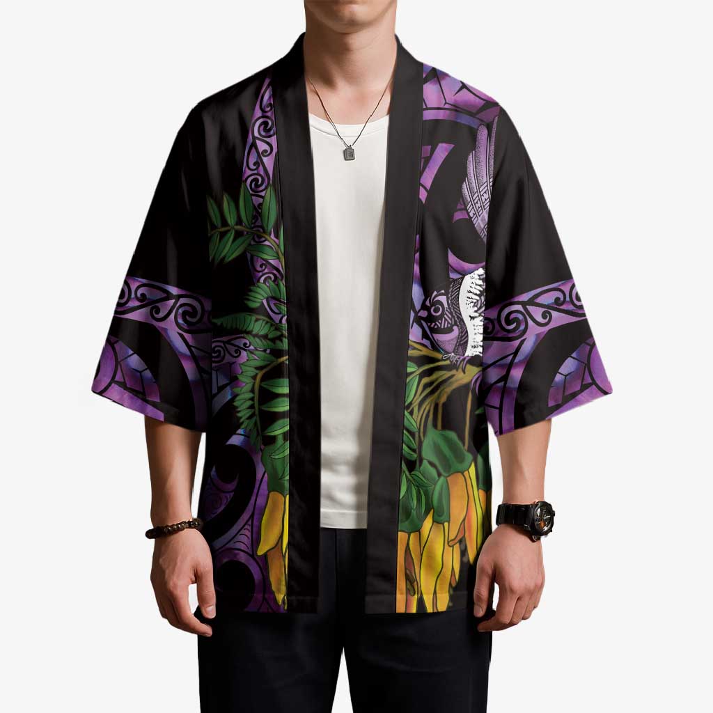 Purple New Zealand Kowhai And Piwakawaka Kimono Maori Ngaru Paua Shell - Aussie Hoodie