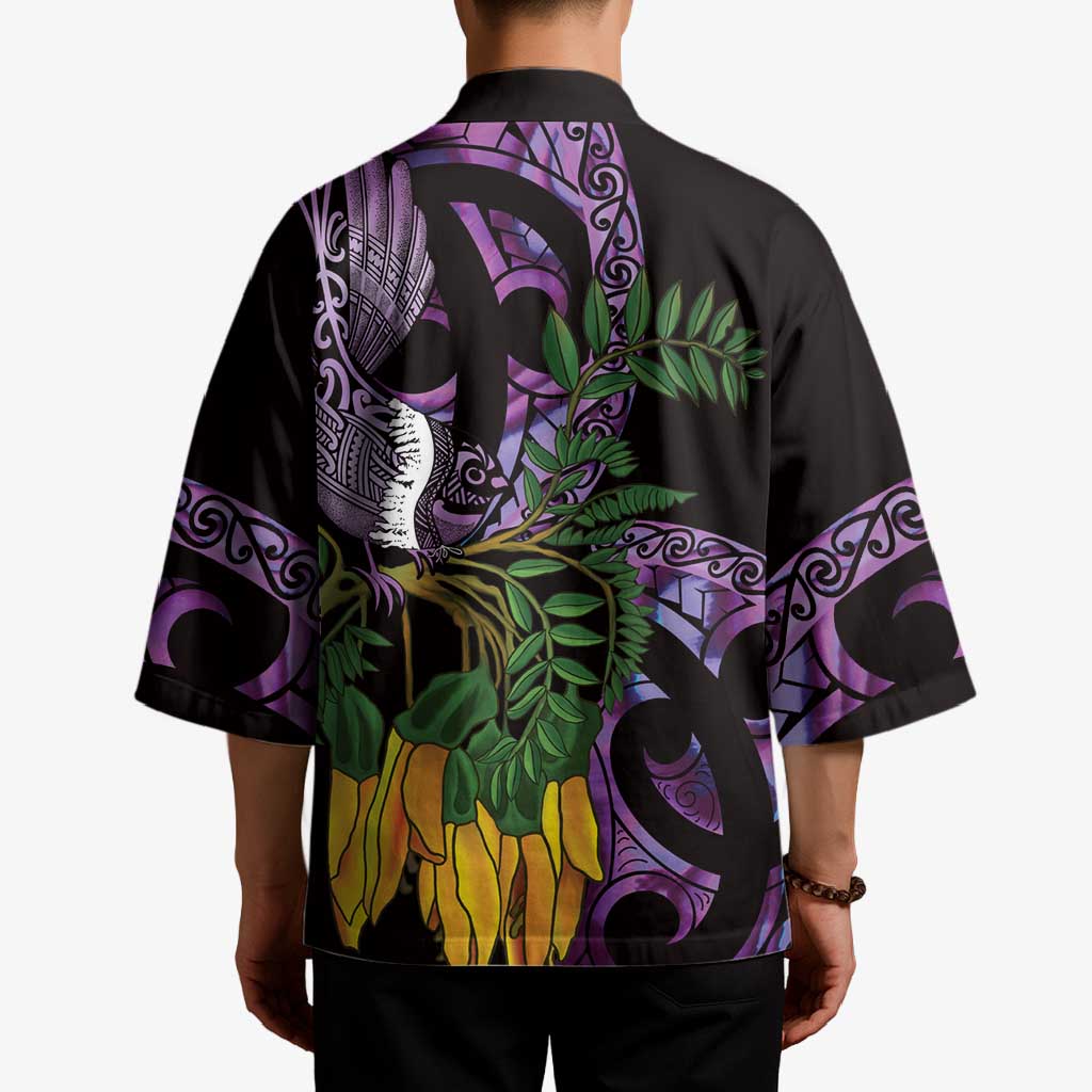 Purple New Zealand Kowhai And Piwakawaka Kimono Maori Ngaru Paua Shell - Aussie Hoodie